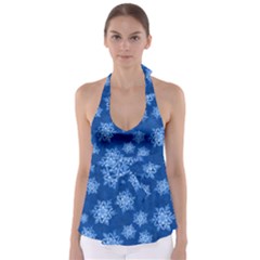 Snowflakes And Star Patterns Blue Snow Babydoll Tankini Top