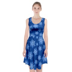 Snowflakes And Star Patterns Blue Snow Racerback Midi Dress