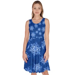 Snowflakes And Star Patterns Blue Snow Knee Length Skater Dress With Pockets by artworkshop