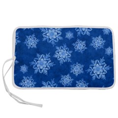 Snowflakes And Star Patterns Blue Snow Pen Storage Case (l) by artworkshop