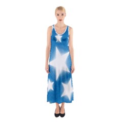 Snowflakes And Star Patterns Blue Stars Sleeveless Maxi Dress by artworkshop