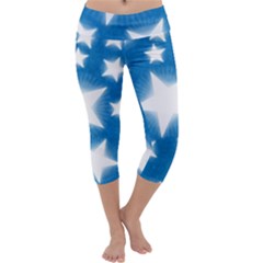 Snowflakes And Star Patterns Blue Stars Capri Yoga Leggings