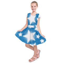 Snowflakes And Star Patterns Blue Stars Kids  Short Sleeve Dress