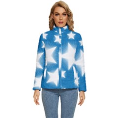 Snowflakes And Star Patterns Blue Stars Women s Puffer Bubble Jacket Coat