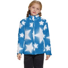 Snowflakes And Star Patterns Blue Stars Kids  Puffer Bubble Jacket Coat