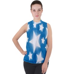 Snowflakes And Star Patterns Blue Stars Mock Neck Chiffon Sleeveless Top