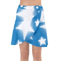 Snowflakes And Star Patterns Blue Stars Wrap Front Skirt by artworkshop