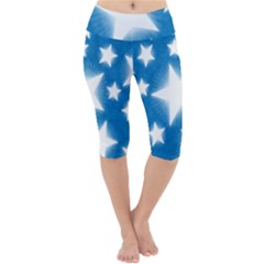 Snowflakes And Star Patterns Blue Stars Lightweight Velour Cropped Yoga Leggings