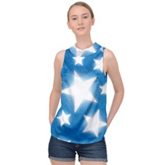 Snowflakes And Star Patterns Blue Stars High Neck Satin Top by artworkshop