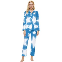Snowflakes And Star Patterns Blue Stars Womens  Long Sleeve Velvet Pocket Pajamas Set