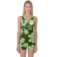 Snowflakes And Star Patterns Green Frost One Piece Boyleg Swimsuit by artworkshop