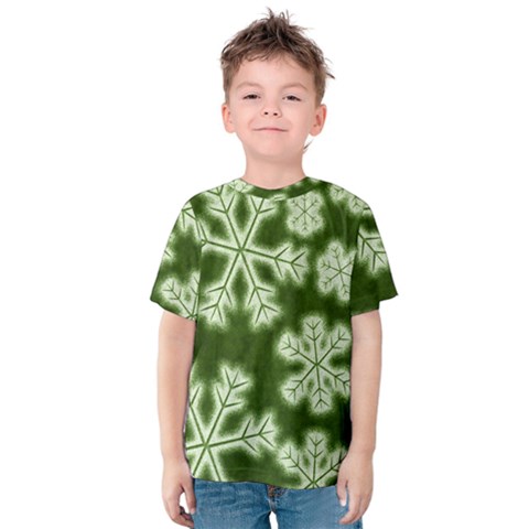 Snowflakes And Star Patterns Green Frost Kids  Cotton Tee by artworkshop