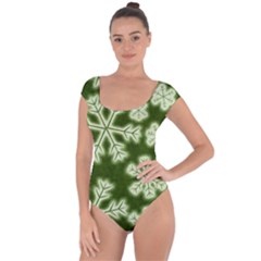 Snowflakes And Star Patterns Green Frost Short Sleeve Leotard  by artworkshop