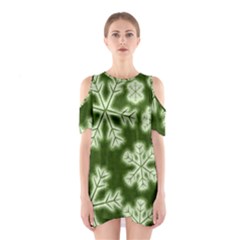 Snowflakes And Star Patterns Green Frost Shoulder Cutout One Piece Dress by artworkshop