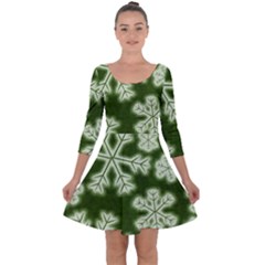 Snowflakes And Star Patterns Green Frost Quarter Sleeve Skater Dress