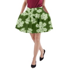 Snowflakes And Star Patterns Green Frost A-line Pocket Skirt by artworkshop