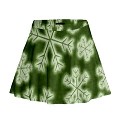 Snowflakes And Star Patterns Green Frost Mini Flare Skirt by artworkshop