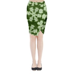 Snowflakes And Star Patterns Green Frost Midi Wrap Pencil Skirt