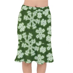 Snowflakes And Star Patterns Green Frost Short Mermaid Skirt by artworkshop