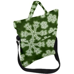 Snowflakes And Star Patterns Green Frost Fold Over Handle Tote Bag by artworkshop