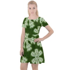 Snowflakes And Star Patterns Green Frost Cap Sleeve Velour Dress  by artworkshop