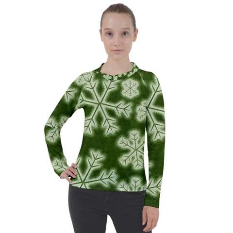 Snowflakes And Star Patterns Green Frost Women s Pique Long Sleeve Tee by artworkshop