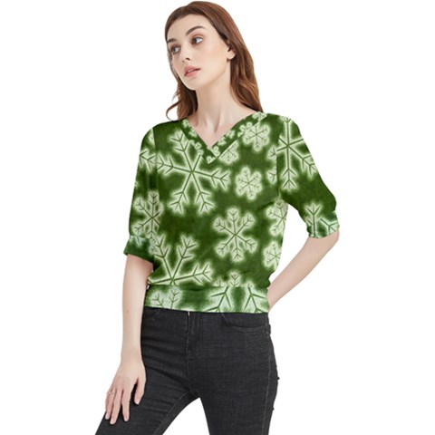 Snowflakes And Star Patterns Green Frost Quarter Sleeve Blouse by artworkshop