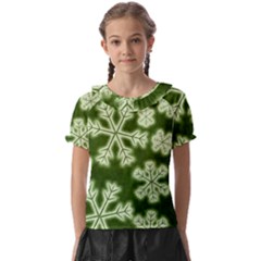 Snowflakes And Star Patterns Green Frost Kids  Frill Chiffon Blouse by artworkshop