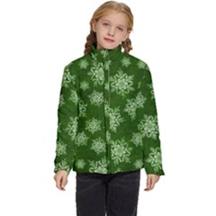 Snowflakes And Star Patterns Green Snow Kids  Puffer Bubble Jacket Coat by artworkshop