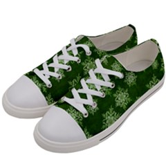 Snowflakes And Star Patterns Green Snow Women s Low Top Canvas Sneakers