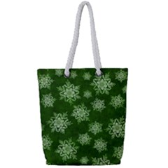 Snowflakes And Star Patterns Green Snow Full Print Rope Handle Tote (small) by artworkshop