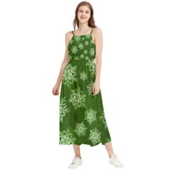 Snowflakes And Star Patterns Green Snow Boho Sleeveless Summer Dress by artworkshop