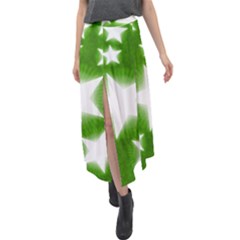 Snowflakes And Star Patterns Green Stars Velour Split Maxi Skirt by artworkshop