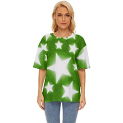 Snowflakes And Star Patterns Green Stars Oversized Basic Tee by artworkshop