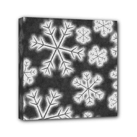 Snowflakes And Star Patterns Grey Frost Mini Canvas 6  X 6  (stretched) by artworkshop
