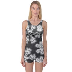 Snowflakes And Star Patterns Grey Frost One Piece Boyleg Swimsuit by artworkshop