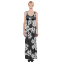 Snowflakes And Star Patterns Grey Frost Thigh Split Maxi Dress