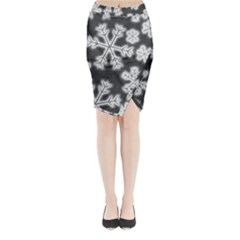Snowflakes And Star Patterns Grey Frost Midi Wrap Pencil Skirt by artworkshop