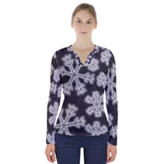 Snowflakes And Star Patterns Grey Frost V-neck Long Sleeve Top by artworkshop