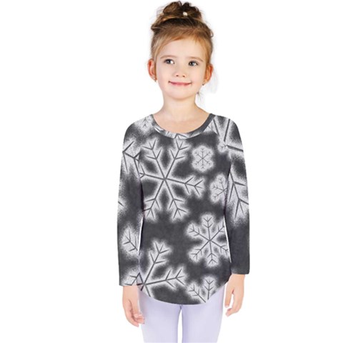 Snowflakes And Star Patterns Grey Frost Kids  Long Sleeve Tee by artworkshop