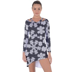 Snowflakes And Star Patterns Grey Frost Asymmetric Cut-out Shift Dress by artworkshop