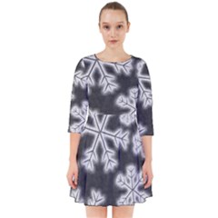 Snowflakes And Star Patterns Grey Frost Smock Dress