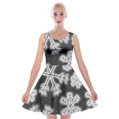 Snowflakes And Star Patterns Grey Frost Velvet Skater Dress