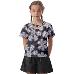 Snowflakes And Star Patterns Grey Frost Kids  Front Cut Tee by artworkshop