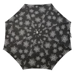 Snowflakes And Star Patterns Grey Snow Straight Umbrellas by artworkshop