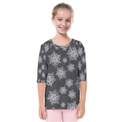 Snowflakes And Star Patterns Grey Snow Kids  Quarter Sleeve Raglan Tee