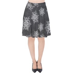 Snowflakes And Star Patterns Grey Snow Velvet High Waist Skirt