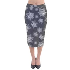 Snowflakes And Star Patterns Grey Snow Velvet Midi Pencil Skirt