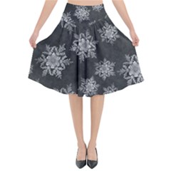 Snowflakes And Star Patterns Grey Snow Flared Midi Skirt by artworkshop