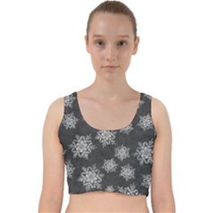 Snowflakes And Star Patterns Grey Snow Velvet Racer Back Crop Top by artworkshop